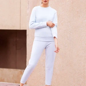 Ice Blue Fleece 2 Piece Women Winter Tracksuit Set