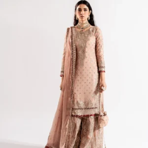 Pink Embellished Chiffon Sharara Wedding Suit Set