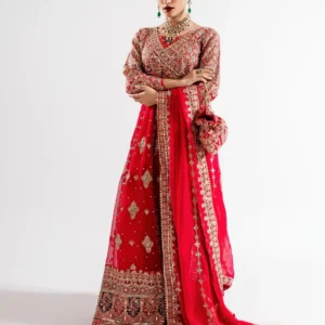 Red Embellished Chiffon Angrakha Maxi Suit Set