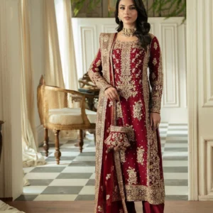 Maroon Chiffon Embroidered Suit with Potli Formal Wear