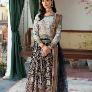 Blue Chiffon Embroidered Lehenga Suit for Wedding WearBlue Chiffon Embroidered Lehenga Suit for Wedding Wear