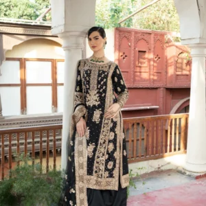 Black Embroidered Chiffon Kurta Suit for Formal Wear