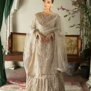 Silver Embroidered Net Gharara Suit for Wedding Wear