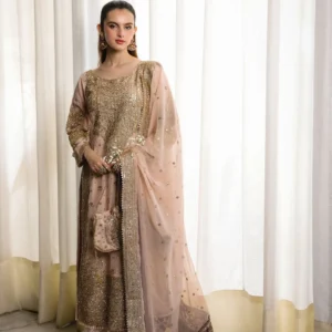 Beige Embroidered Chiffon Suit for Women UK USA Canada