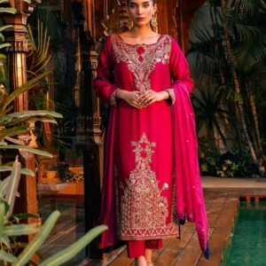 Crimson Pink Embroidered Formal Suit For Women