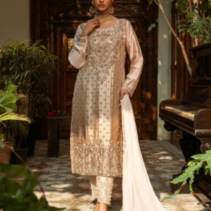 Beige Pakistani Formal Dress for Women UK USA Canada