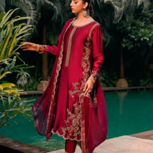 Maroon Embroidered Pakistani Formal Suit
