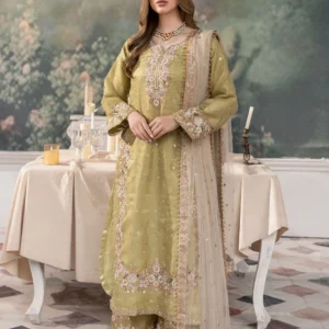 Green Embroidered Poly Silk Party Wear Suit