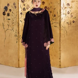 Velvet Embroidered 3 Piece Silk Chiffon Suit Set