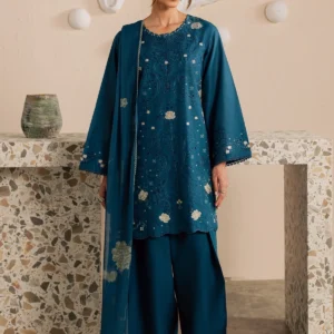 Embroidered 3 Piece Shalwar Suit with Crinkle Dupatta
