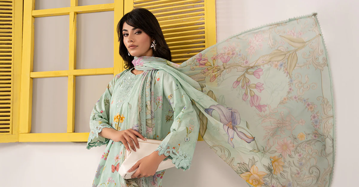 3 Piece Embroidered Lawn Suit Elegant Ethnic Wear - Image 2