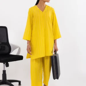 Yellow Brochia Jacquard Basic Women's Dress Set