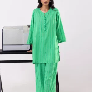 Green Loose Fit Brochia Women Dress with Culotte
