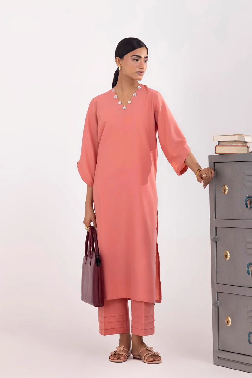 Peach Linen Basic Women's Traditional Dress Set - Image 5