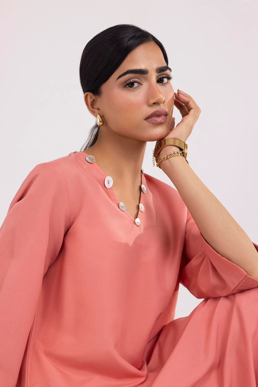 Peach Linen Basic Women's Traditional Dress Set - Image 2