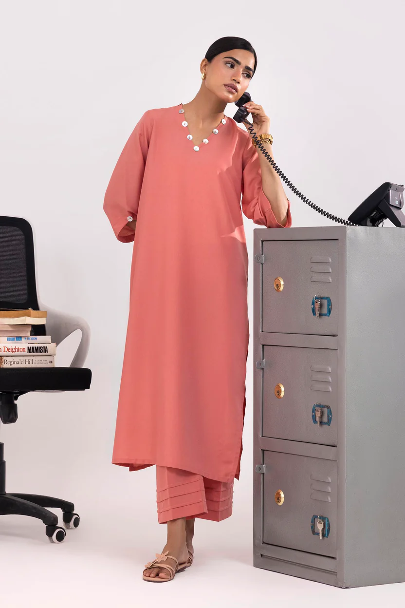 Peach Linen Basic Women's Traditional Dress Set - Image 6