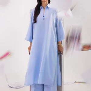Sky Blue Linen Boxy Women's Traditional Dress Set