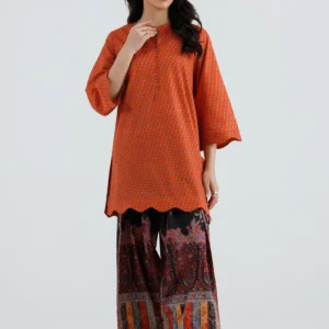 Rust Lawn Women Dress with Printed Zuri Shalwar