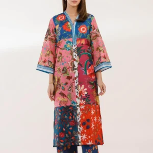 Multi Color Lawn Suit with Printed Blue Culotte Set