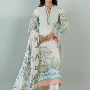 Light Beige Lawn Women Dress with Printed Dupatta