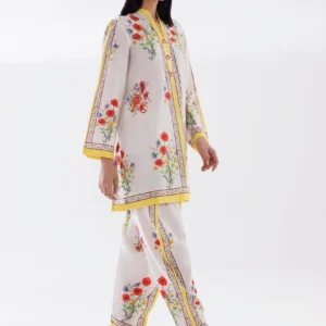 Off-White Viscose Shirt with Blue Lawn Culotte