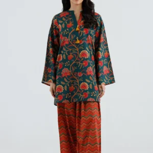 Deep Green Lawn Suit with Rust Zuri Shalwar