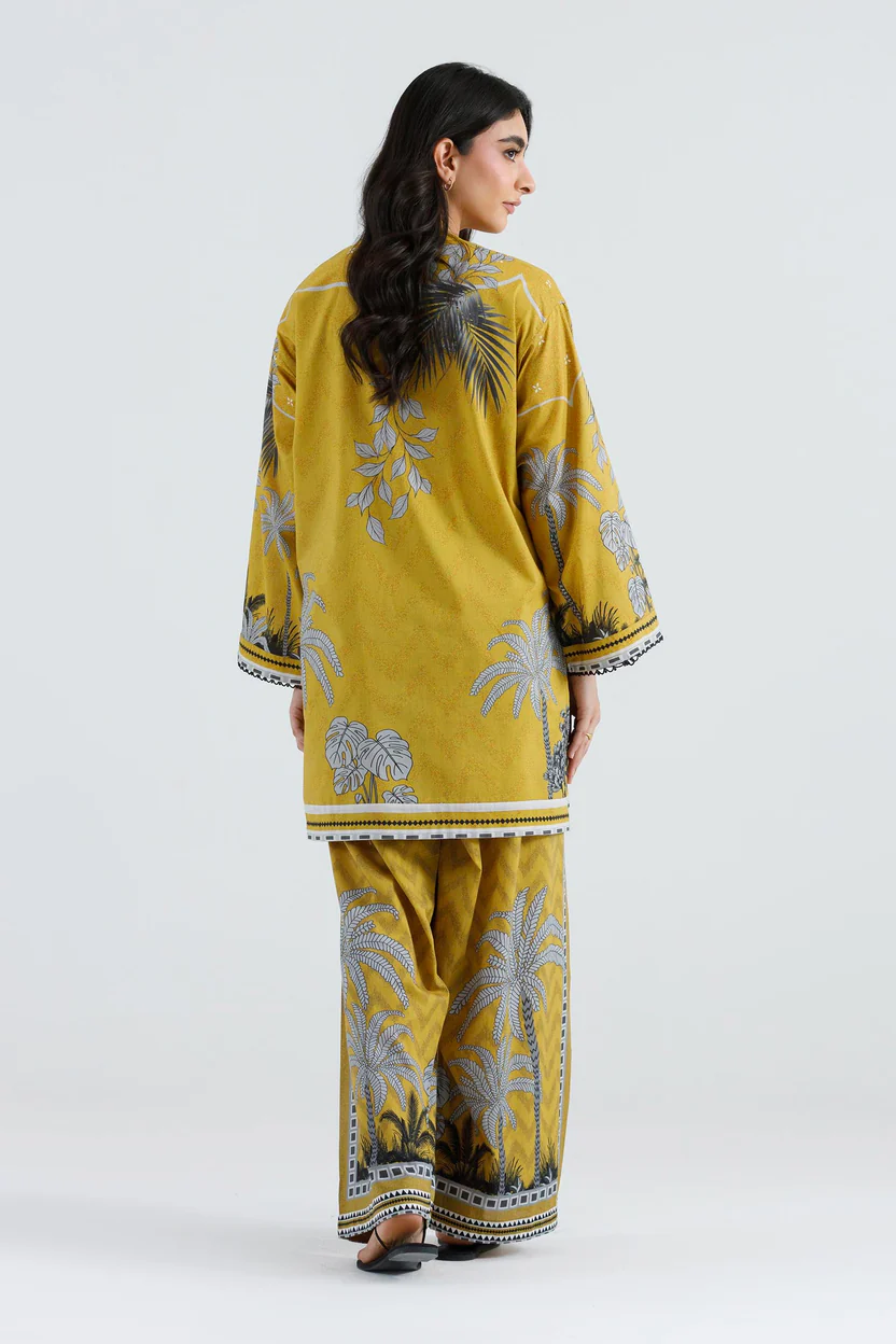 Mustard Lawn Boxy Dress with Printed Zuri Shalwar - Image 2
