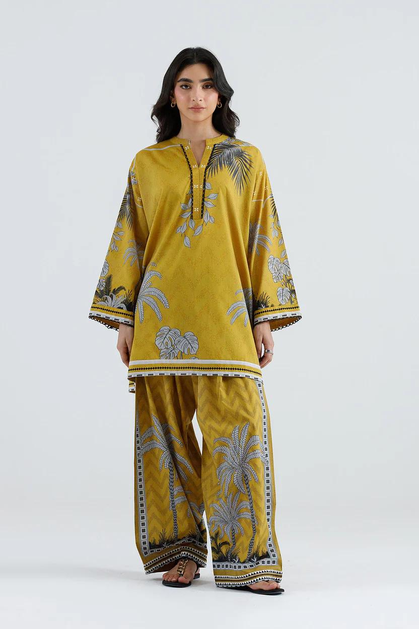 Mustard Lawn Boxy Dress with Printed Zuri Shalwar - Image 4