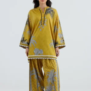 Mustard Lawn Boxy Dress with Printed Zuri Shalwar
