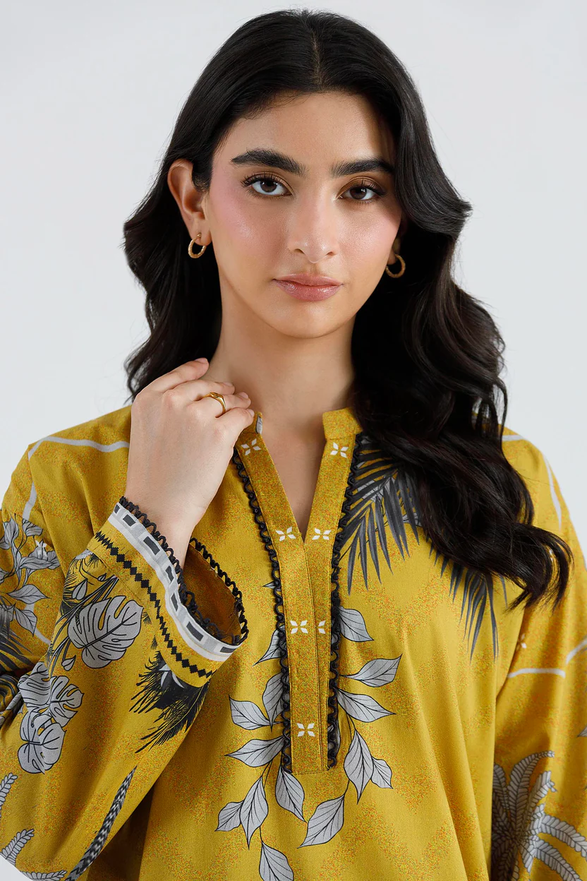 Mustard Lawn Boxy Dress with Printed Zuri Shalwar - Image 3