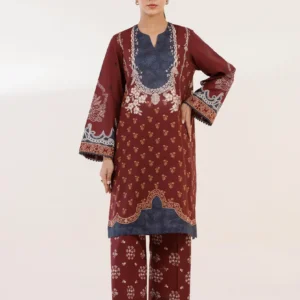 Deep Maroon Lawn Suit with Printed Culotte Set