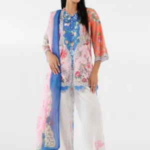 Multi Color Lawn Suit with Printed Dupatta Set