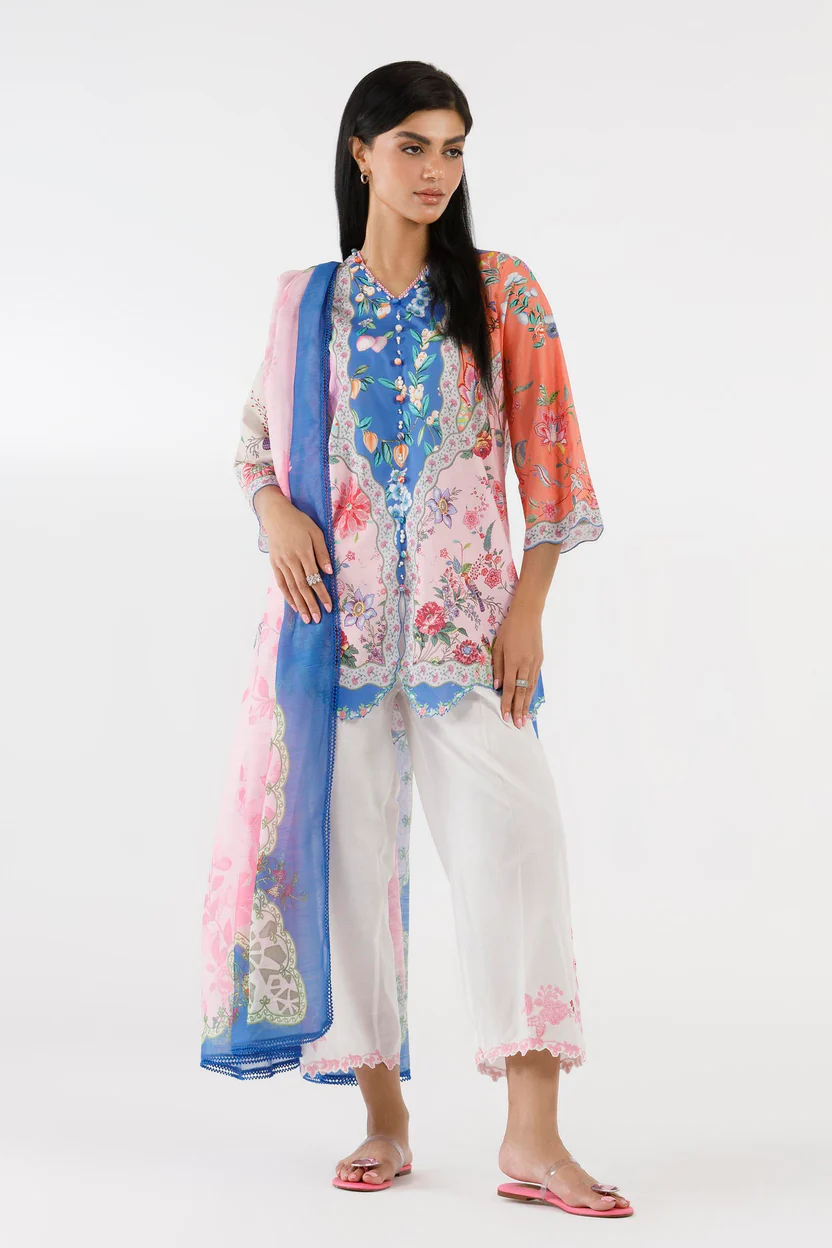 Multi Color Lawn Suit with Printed Dupatta Set