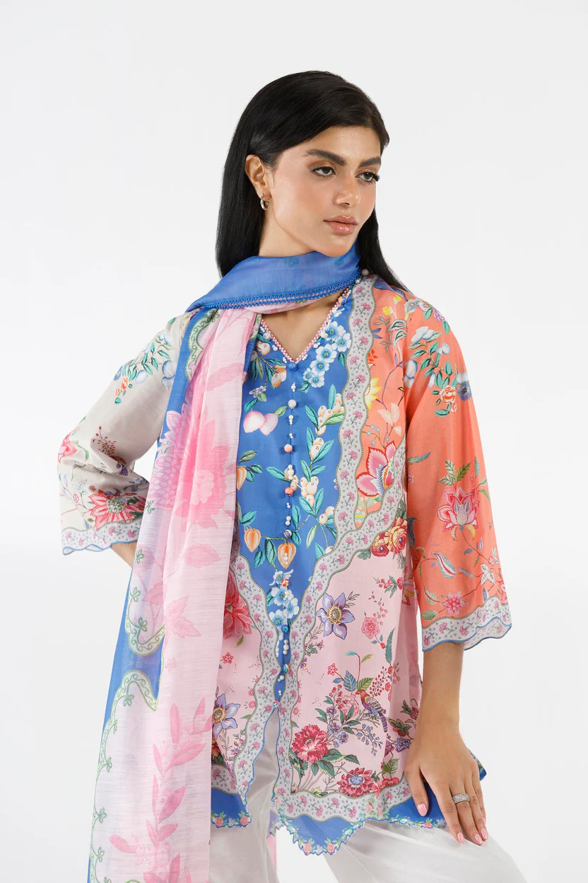 Multi Color Lawn Suit with Printed Dupatta Set - Image 6
