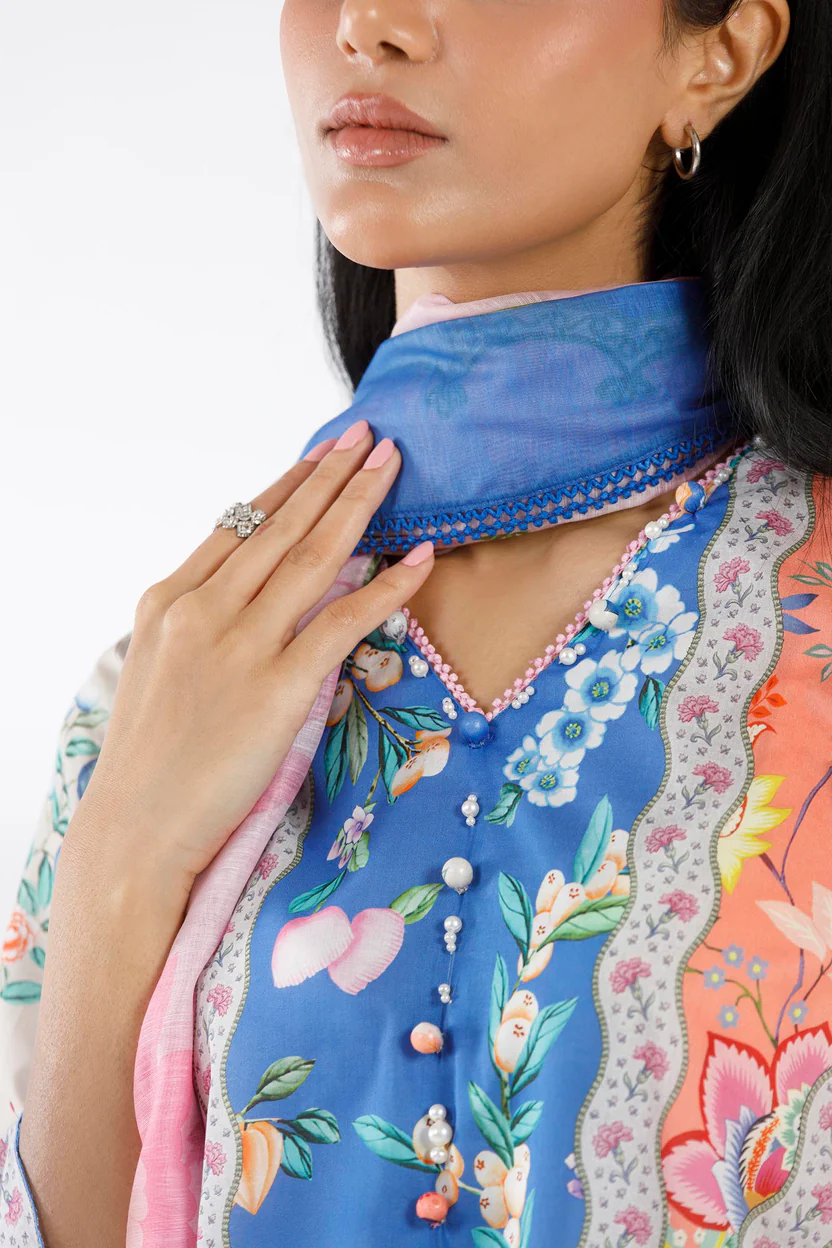 Multi Color Lawn Suit with Printed Dupatta Set - Image 4