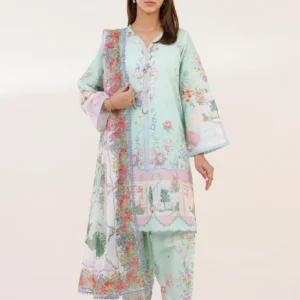 Multi Printed Lawn Suit with Dupatta & Cotton Bottom