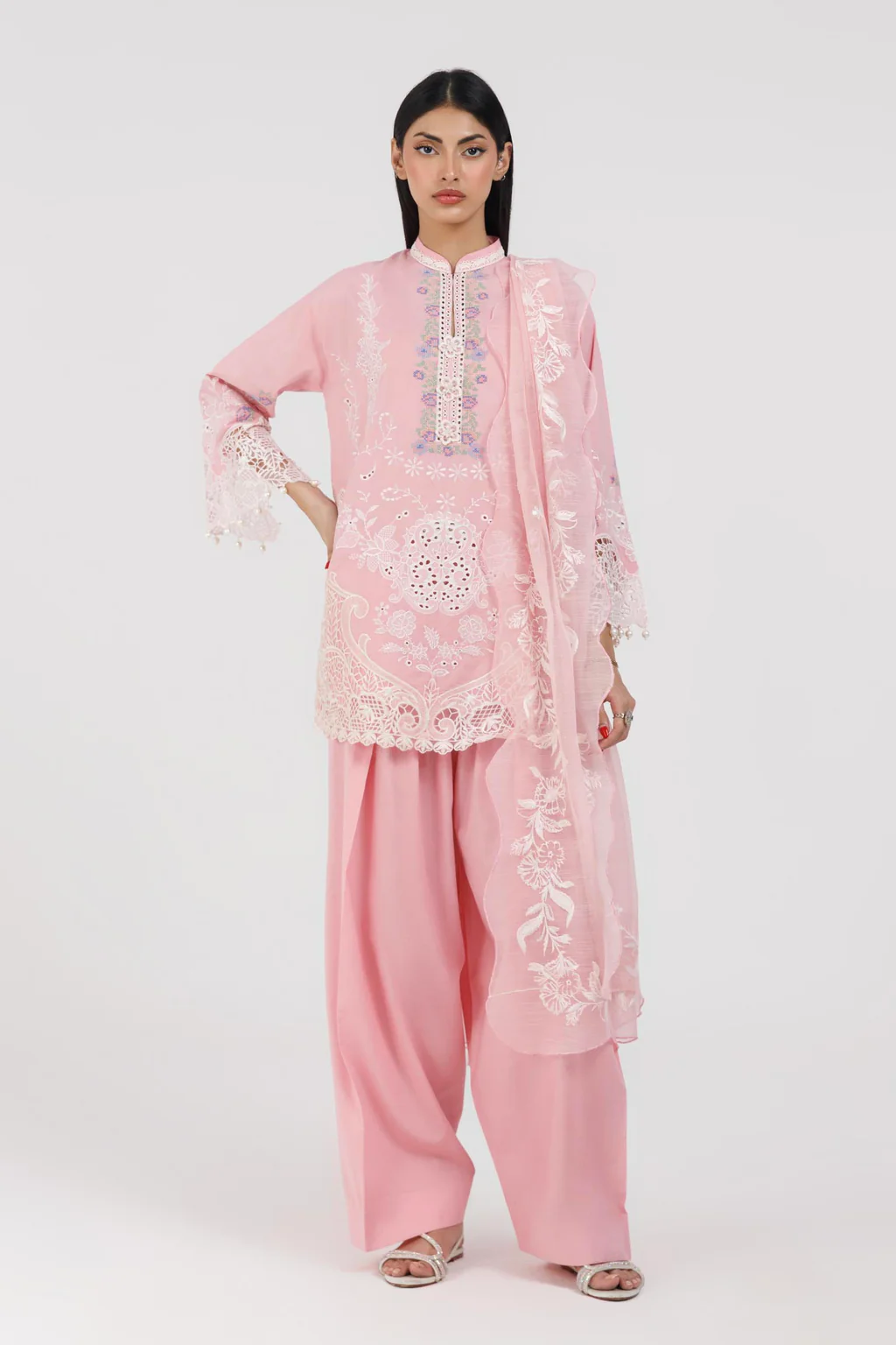 Pink Embroidered Lawn Suit with Zuri Shalwar Set