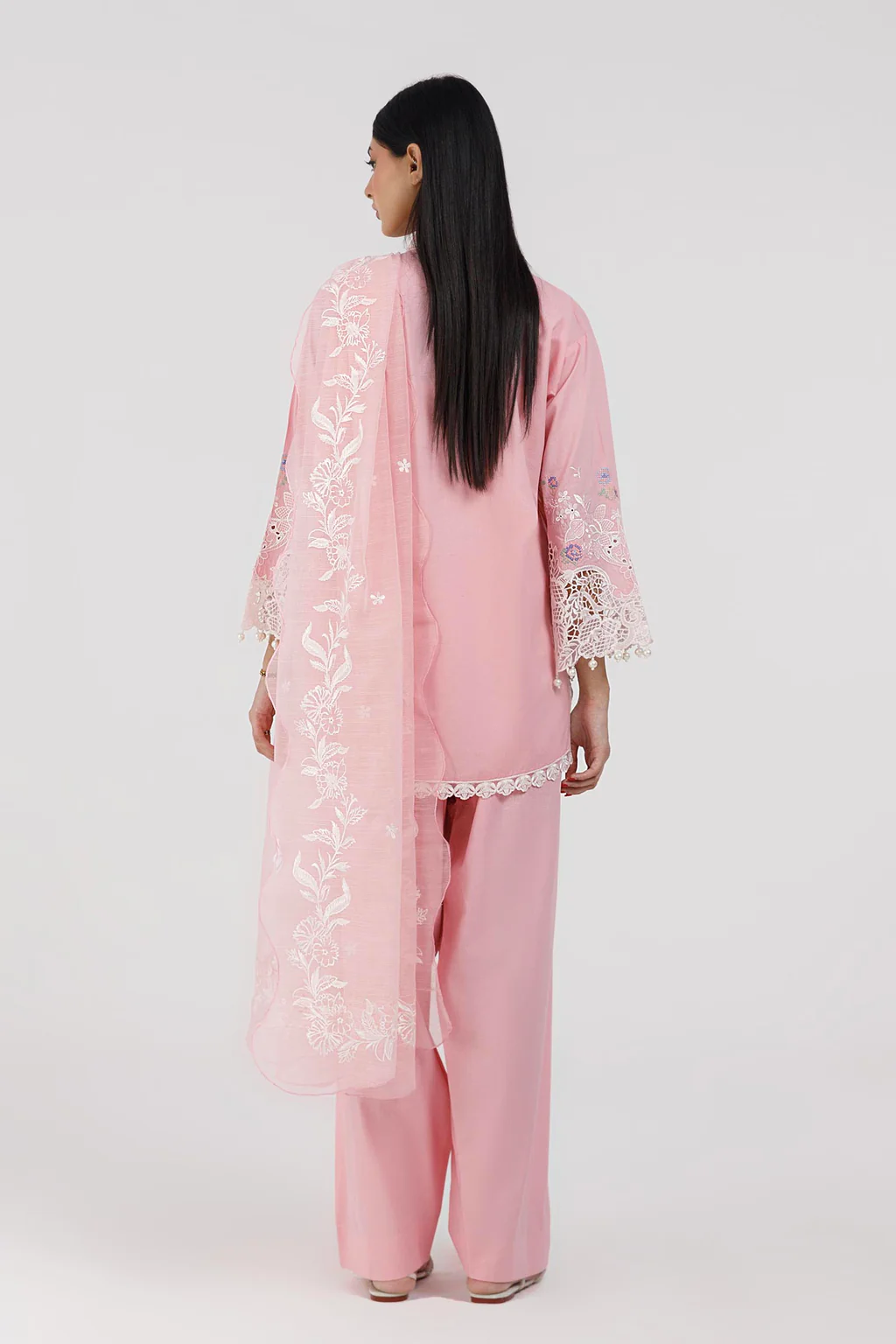 Pink Embroidered Lawn Suit with Zuri Shalwar Set - Image 2
