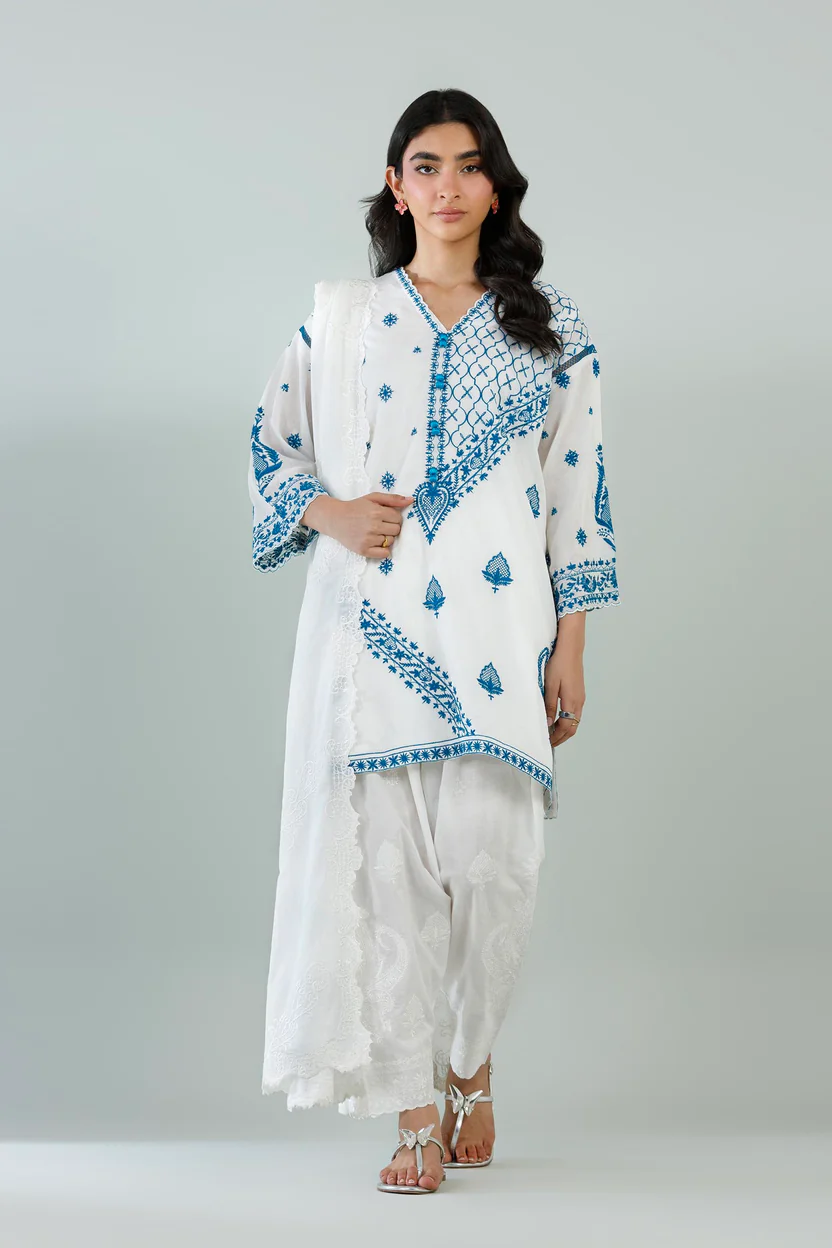 White Mahay Lawn Boxy Shirt with Skinny Shalwar