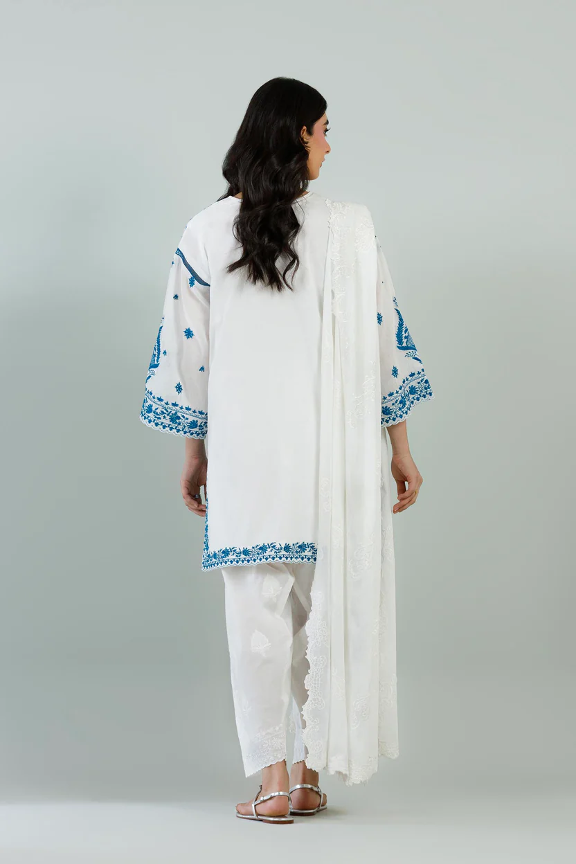 White Mahay Lawn Boxy Shirt with Skinny Shalwar - Image 3