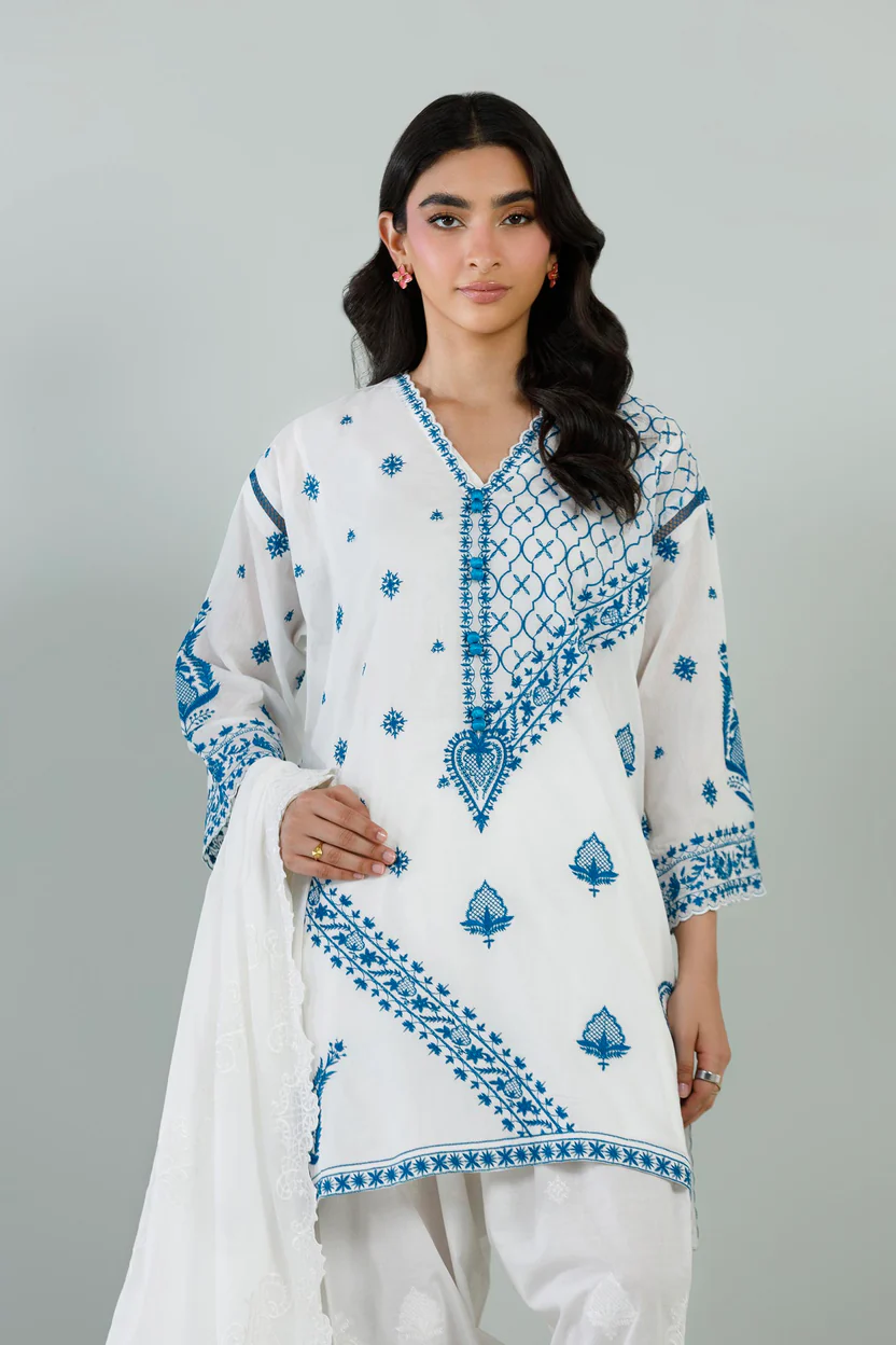 White Mahay Lawn Boxy Shirt with Skinny Shalwar - Image 5