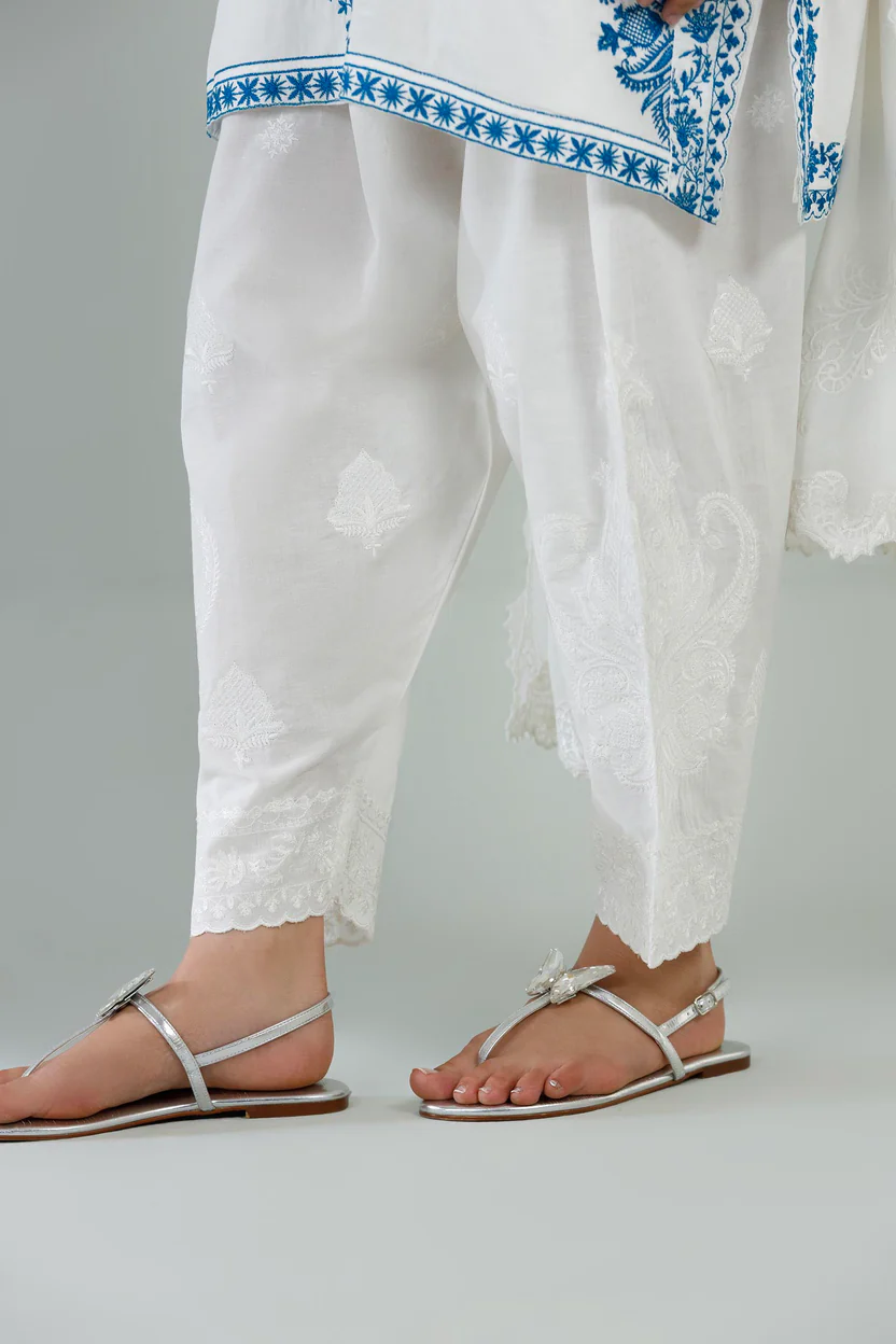 White Mahay Lawn Boxy Shirt with Skinny Shalwar - Image 4