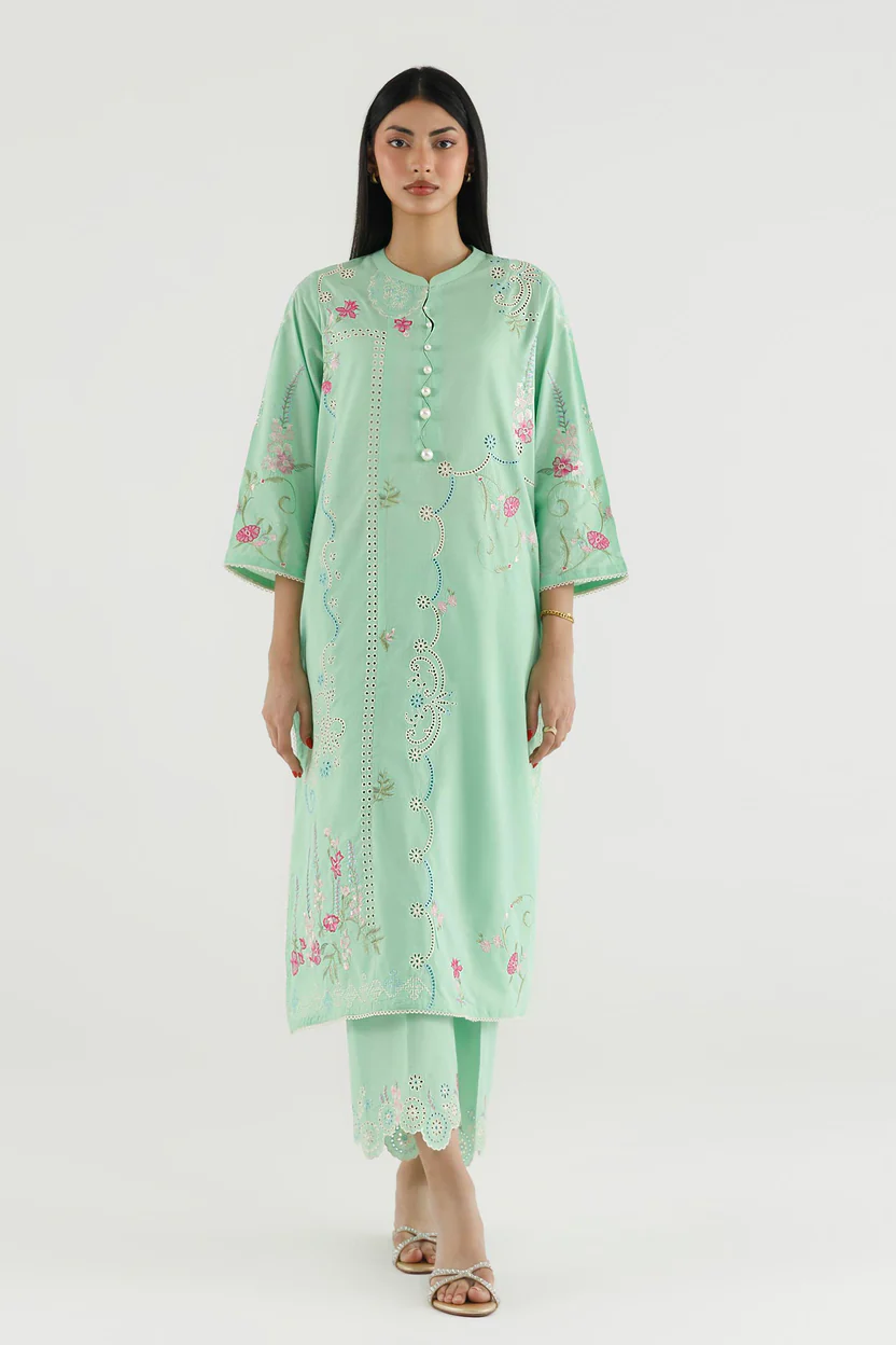 Mint Green Lawn Suit with Culotte Elegant Wear