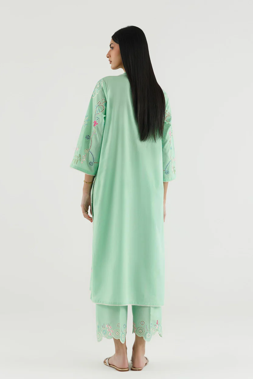 Mint Green Lawn Suit with Culotte Elegant Wear - Image 2