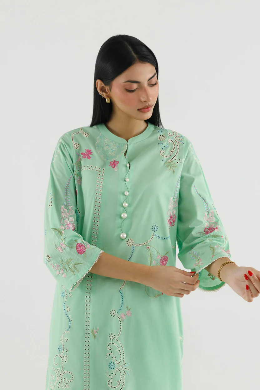 Mint Green Lawn Suit with Culotte Elegant Wear - Image 4