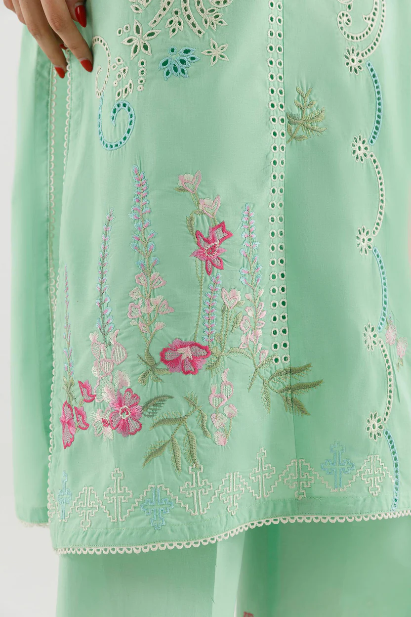 Mint Green Lawn Suit with Culotte Elegant Wear - Image 3