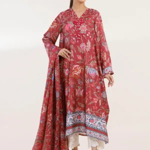 Maroon Satin Suit with Printed Dupatta for Women