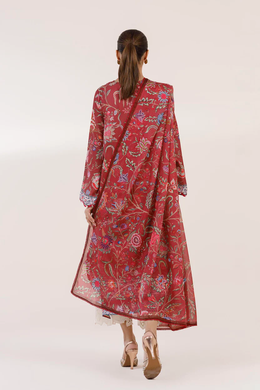 Maroon Satin Suit with Printed Dupatta for Women - Image 2