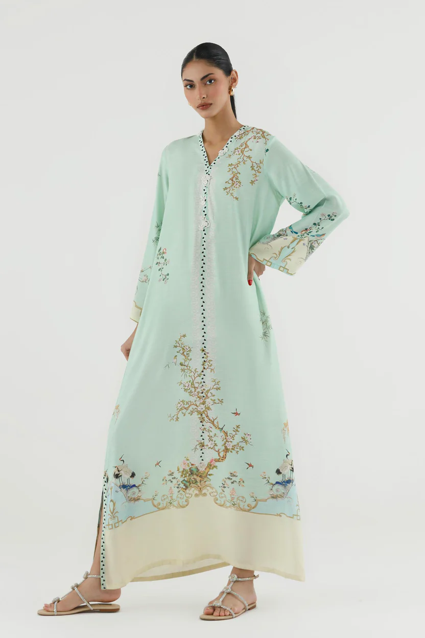 Aqua Raw Silk Basic Women's Traditional Dress Set