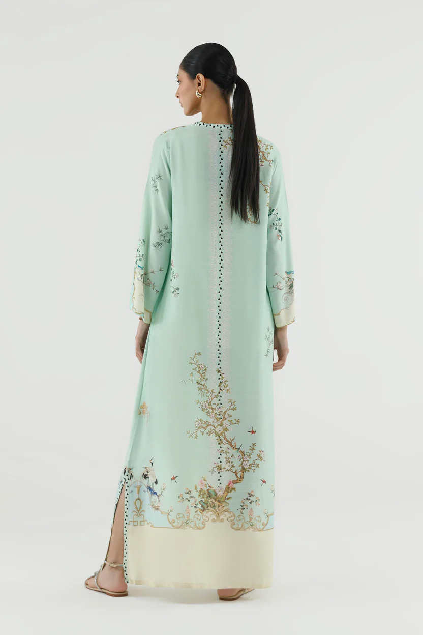 Aqua Raw Silk Basic Women's Traditional Dress Set - Image 3